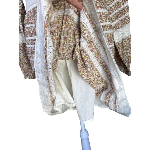 Veronica Beard Addilyn Size 10 Peasant Floral Crochet Lace Trim Mini Dress Stone - Picture 9 of 13